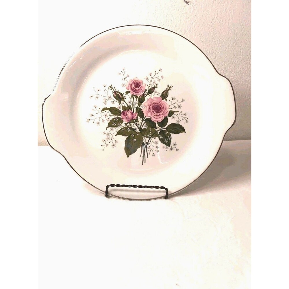Vintage Royal China Inc. Queen's Rose 11" Tab-Handled Cake Plate Made In USA